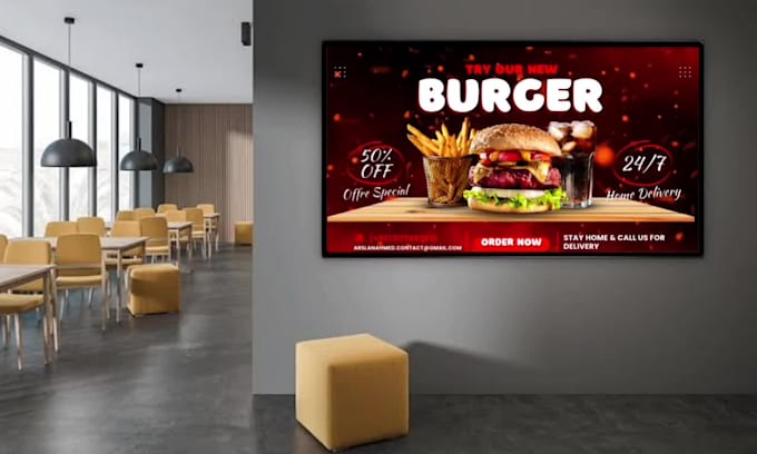 design static tv screen menu for restaurant and cafe