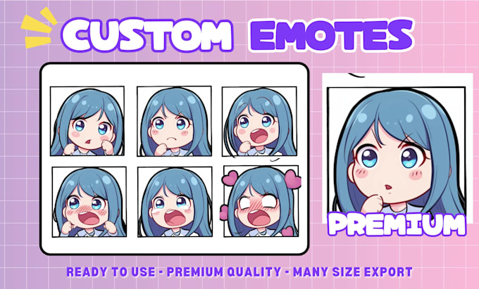 draw chibi emotes, animated emotes, badges for vtuber character twitch discord
