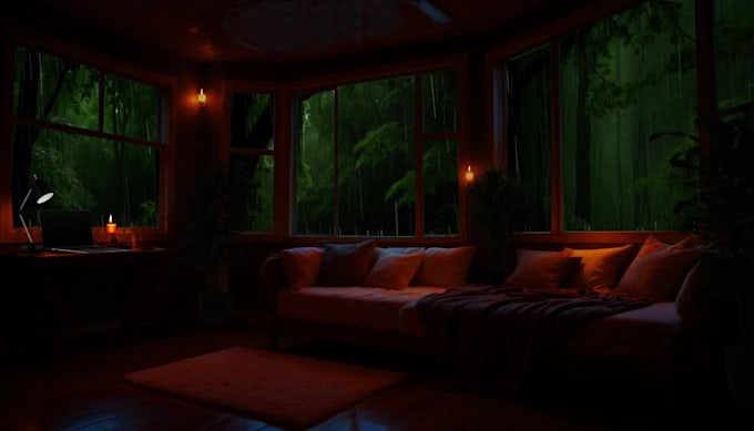 make relaxing cozy room rain video with natural rain sound