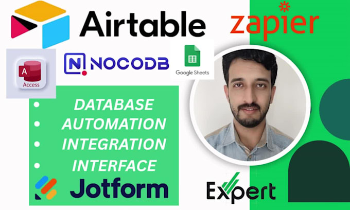 build databases in airtable, zapier, nocodb, google sheets, and ms access, CRM