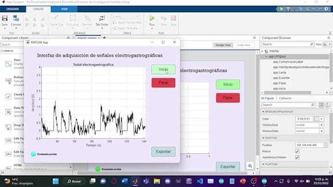 create a gui in matlab or python for signal visualization