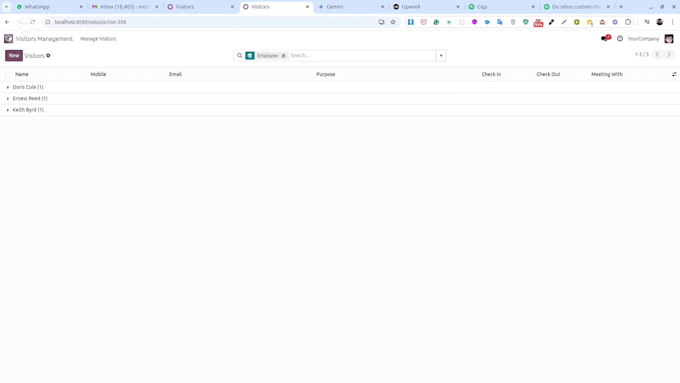 do custom visitors management module for odoo 18