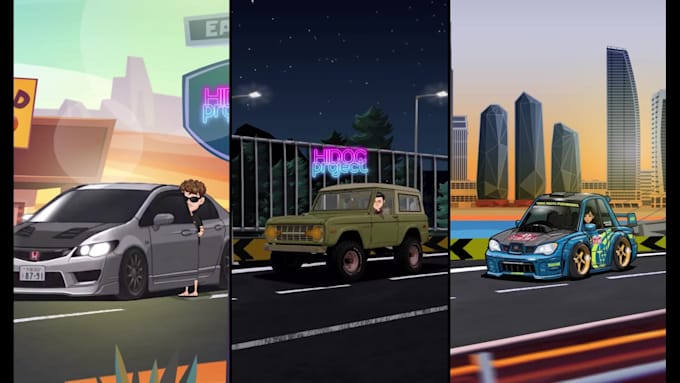 make an amazing 2d car animation with character action