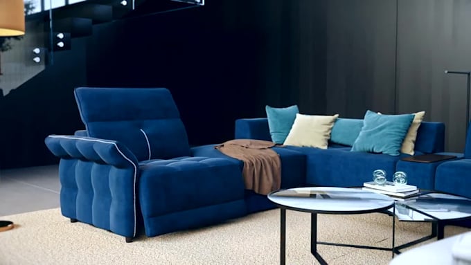 create 3d furniture animation for sofa, chair, table with realistic rendering
