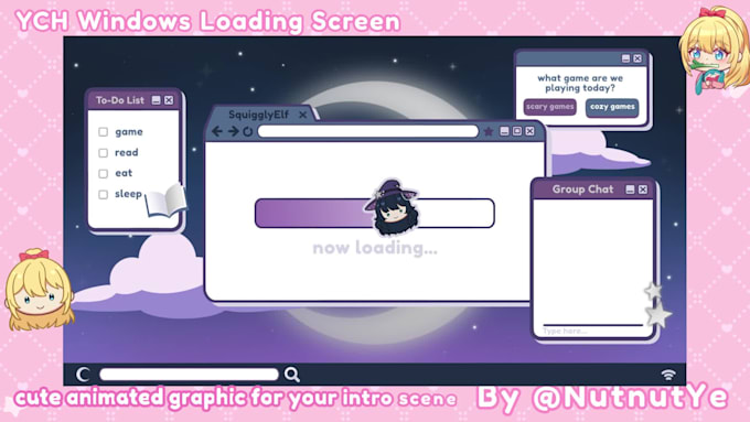 Design animated ych windows pop up loading screen starting soon intro ...