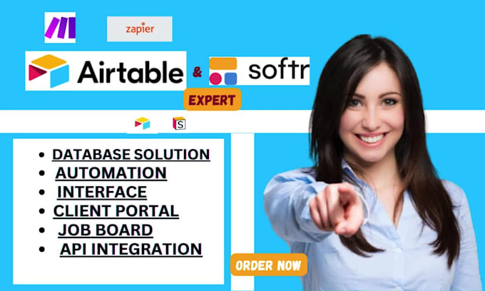 airtable database design, softr webapp development with automation, integration