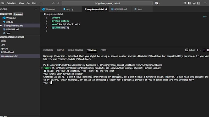 build a simple python chatbot or automation script using openai gpt