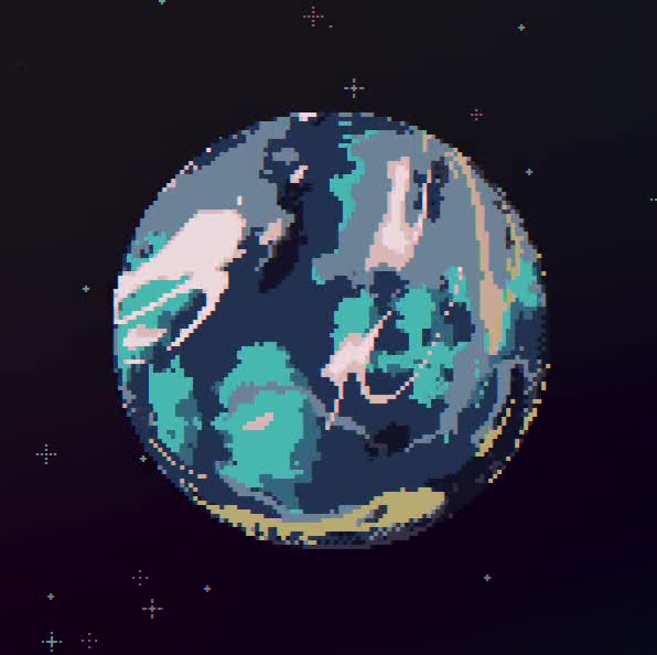 Provide a pixel art planet with animation and sprite sheet by Jokeriino ...