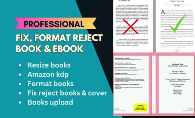 upload, format, resize,fix rejected book ebook,cover,amazon kdp,ingramspark,lulu