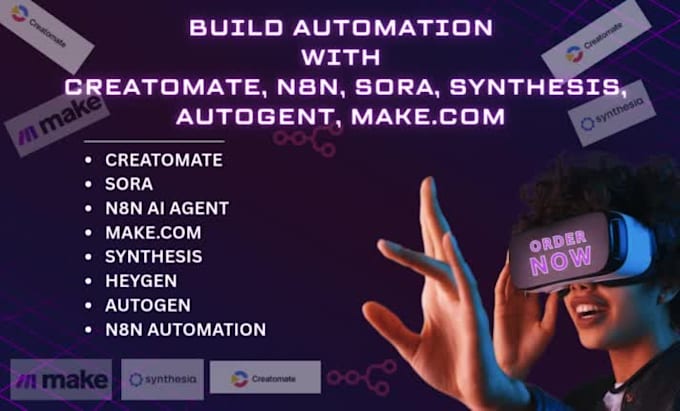 make com automation heygen synthesis sora, autogen creatomate n8n aiagent expert