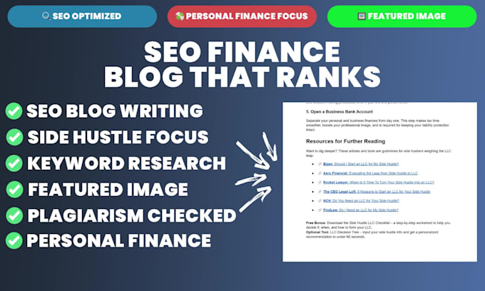 write SEO blog posts on personal finance and side hustles