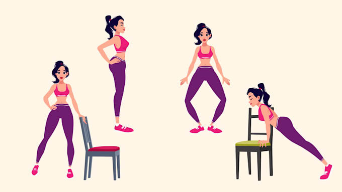 create vector illustrations and 2d animations for workout, yoga, sports