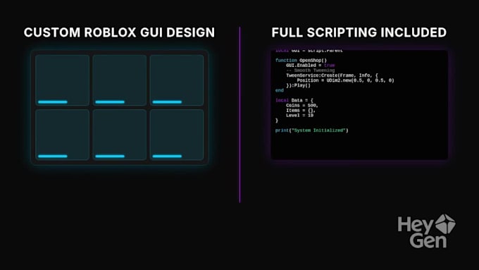 deisgn professional roblox UI UX and custom game gui with scripting