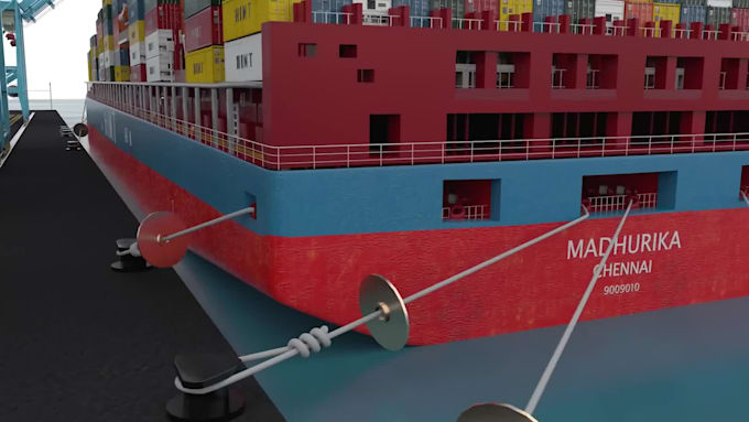 create 3d container terminal port animation cargo logistics animation