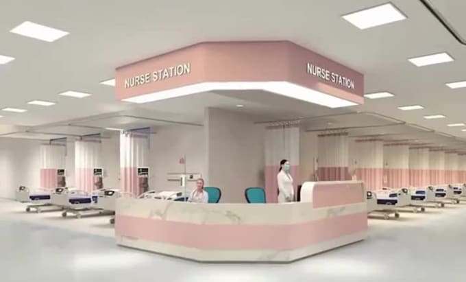 create realistic 3d hospital, 3d pharmacy, lab design, 3d lab design