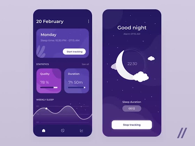 develop device tracking app, sleep tracker app, gym app, workout app, health app