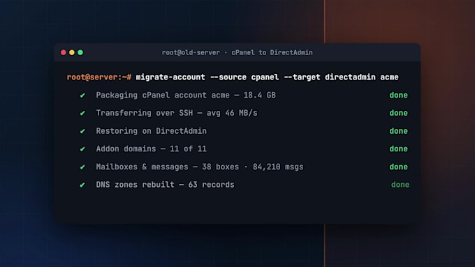 migrate cpanel to directadmin with addon domains and email included
