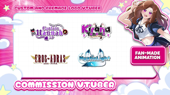design custom cute anime logo for kick, vtuber streamer or youtube