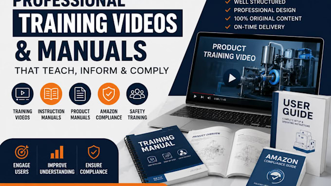 create product training videos, instruction manuals, amazon compliance guides