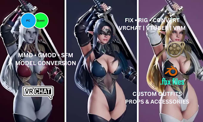 fix, rig, convert and optimize vrchat, 3d vtuber, vrm, mmd koikatsu, gmod modele