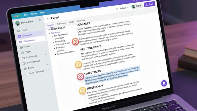 create professional podcast show notes, timestamps, and episode summaries