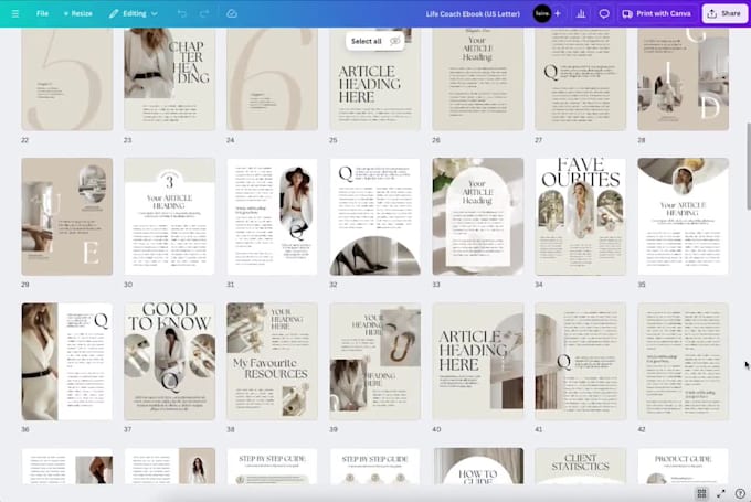 design editable canva coaching ebook, course workbook, training manuals
