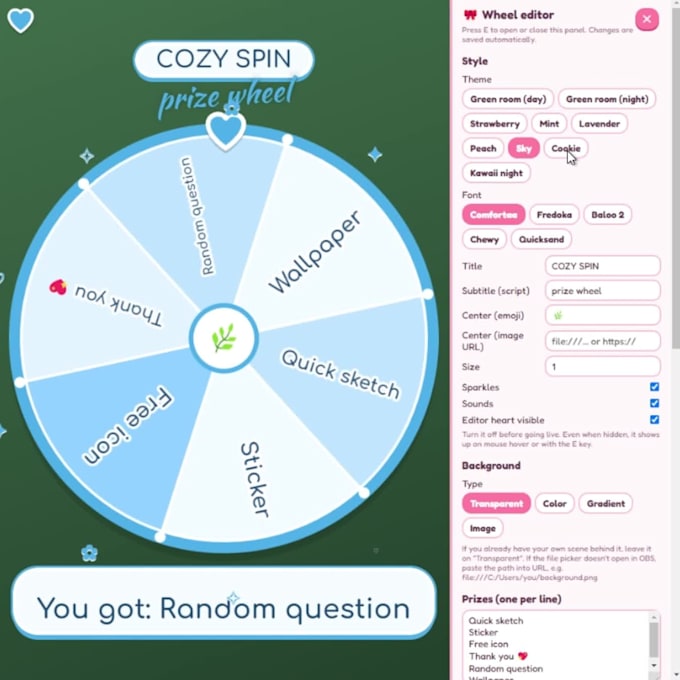 do a spin wheel for obs