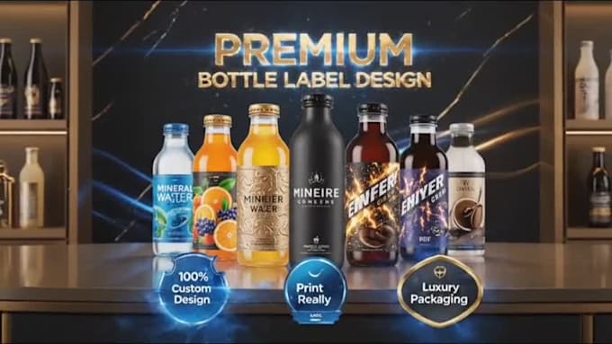 design water bottle label, juice label and beverage packaging
