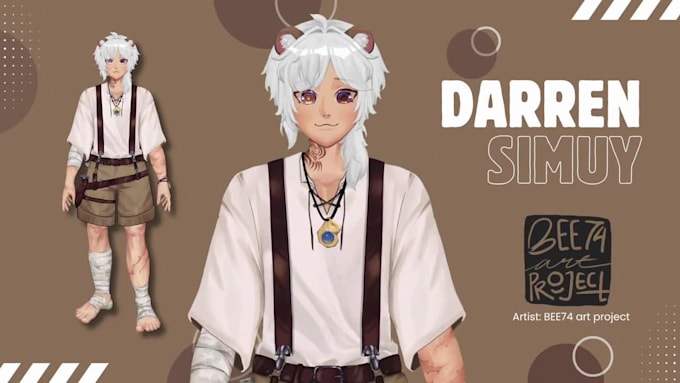 draw a live2d vtuber model art ready for rigging