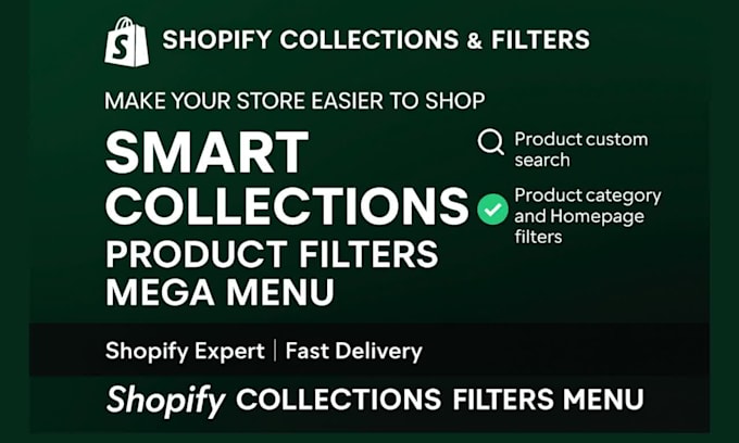 setup smart shopify collections, product filters, product page, product listing