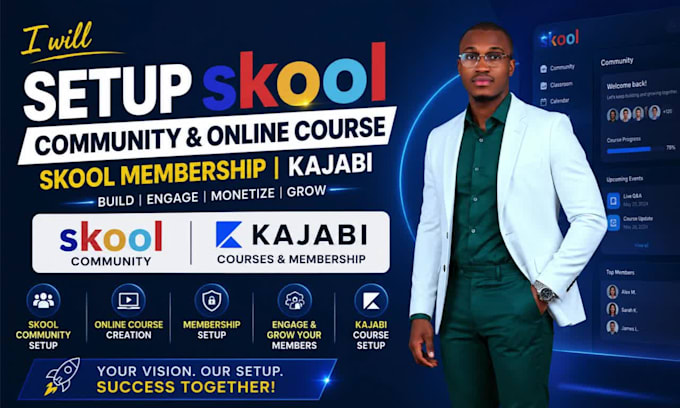setup skool community skool online course creation skool membership kajabi