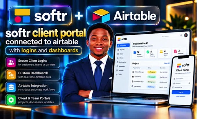 softr client portal connected to airtable with logins and dashboards