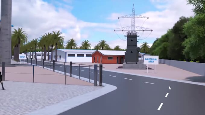 create 3d industrial factory plant, 3d warehouse walkthrough animation video