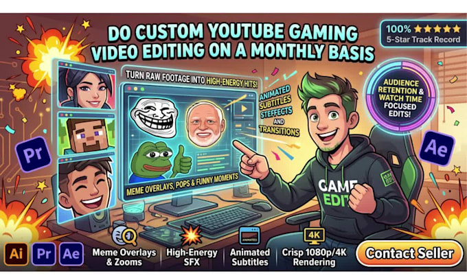 do custom youtube gaming video editing on a monthly basis