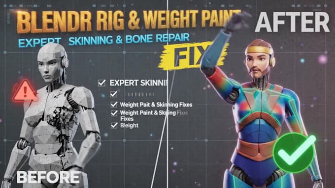 fix blender rigging, weight paint, bone roll and character mesh skinning issues