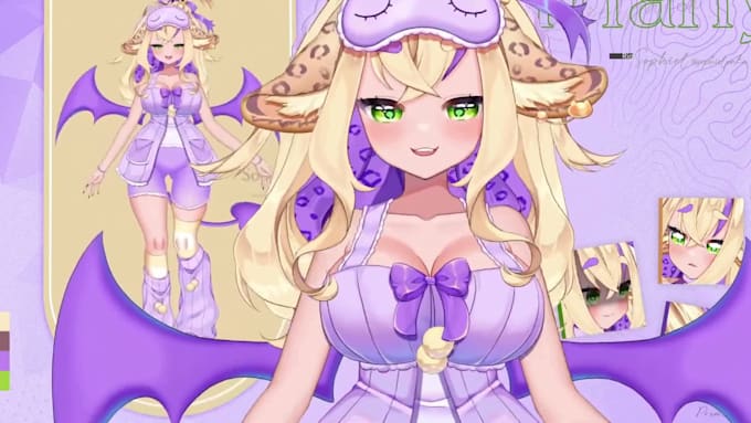 design and rig pro live2d vtuber, 2d vtuber model, 3d v tuber, ref sheet
