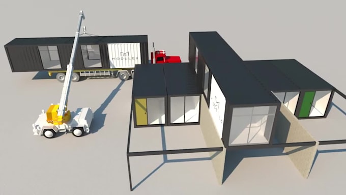 modular construction animation, prefab building, and container house animation