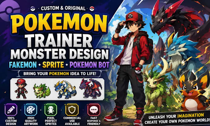 create a professional pokemon trainer monster design fakemon sprite