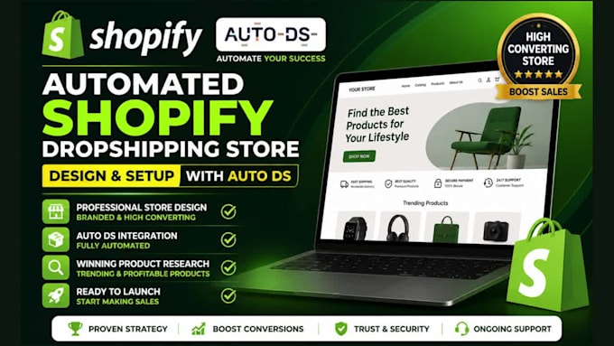 setup automated shopify dropshipping store shopify website design with auto ds