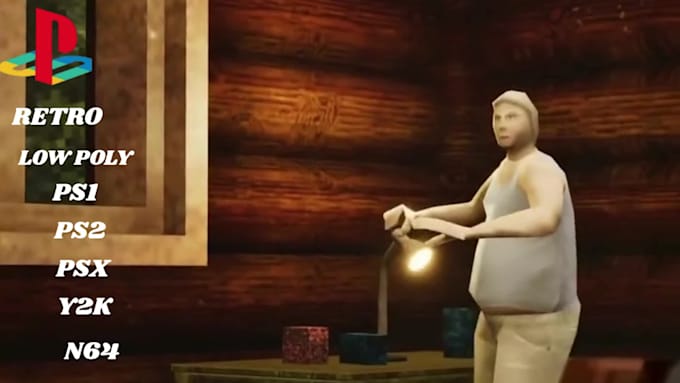 create ps1 psx n64 style low poly 3d character model and animation