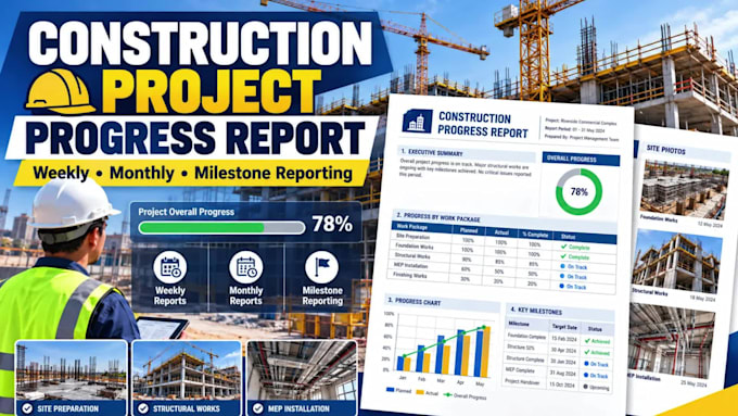 create construction project progress reports and presentations