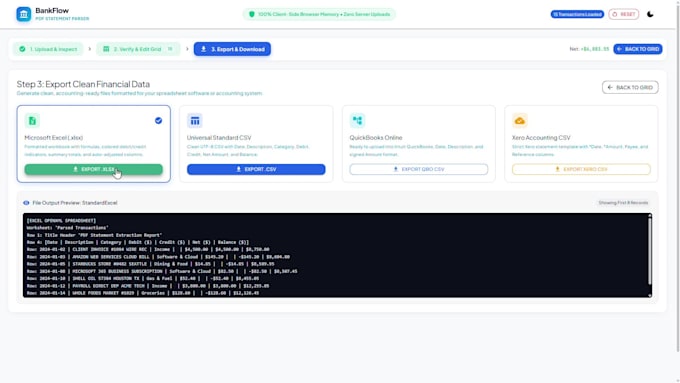 build an offline bank statement to excel and csv parser web app