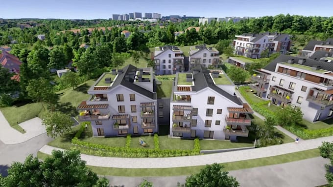 visualize 2d residential site plan, city layout design, cgi landscape renderings