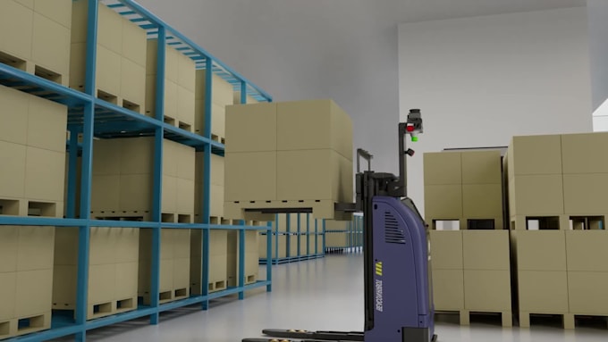 create 3d industrial animation robotic warehouse automation conveyor workflows
