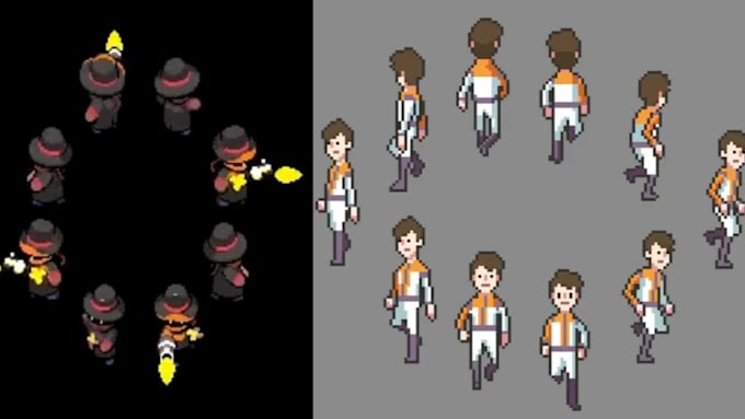 create pixel art character sprites and animations, pixel game assets
