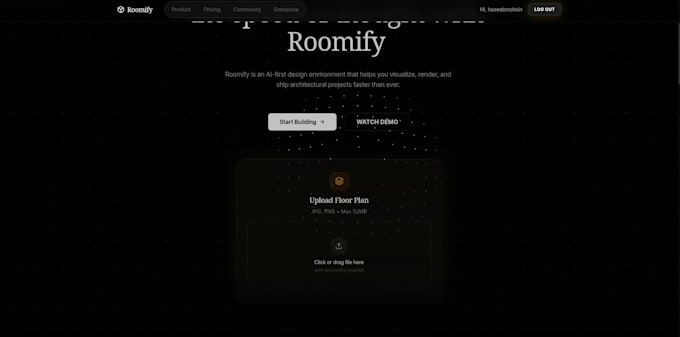 create a stunning 3d ai room visualizer website