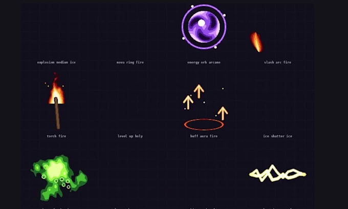 create pixel vfx animation, attack vfx, explosion particle effect, magic spell