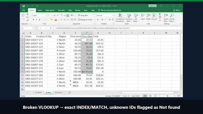 create and fix excel formulas, xlookup, vlookup and pivot tables