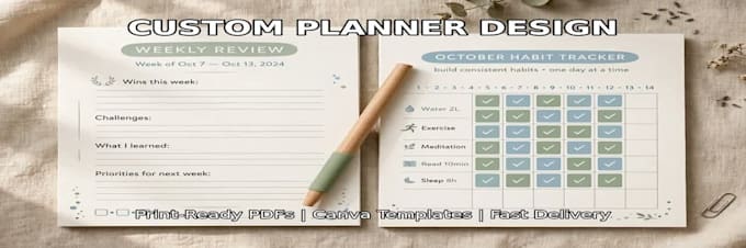 design a custom printable planner, journal or workbook