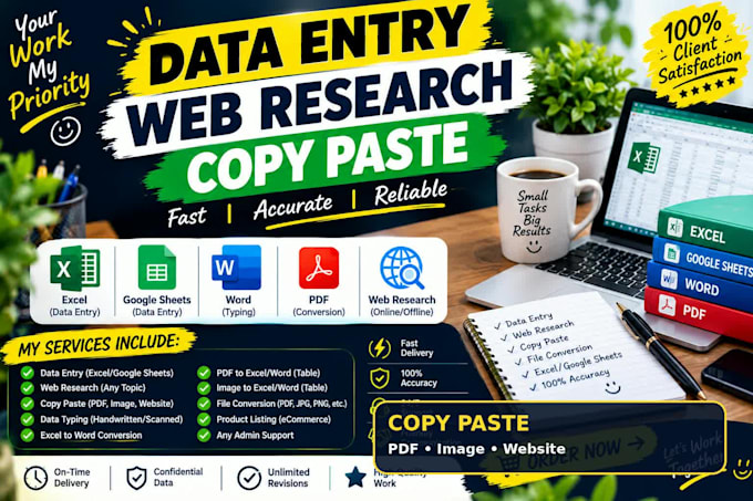 do professional data entry, copy past,web research work